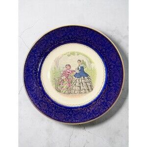 Salem China USA 10 3/4" Service Plate China Godeys Ladies 23K Gold Cobalt Blue